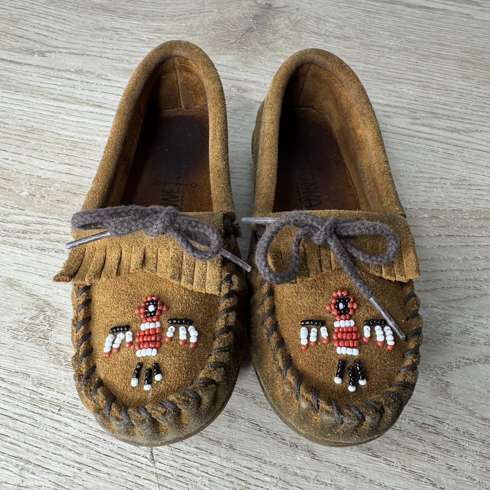 Minnetonka Thunderbird Beaded Mocassin Loafers Toddler Little Kid Size 12 - Picture 4 of 11